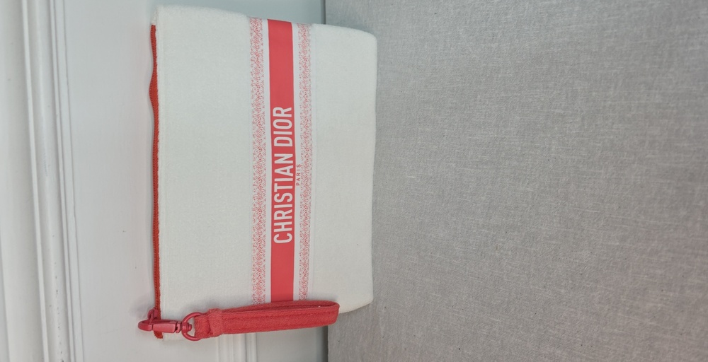 Dior White and Coral Pink CHRISTIAN DIOR Canvas Cosmetic Pouch